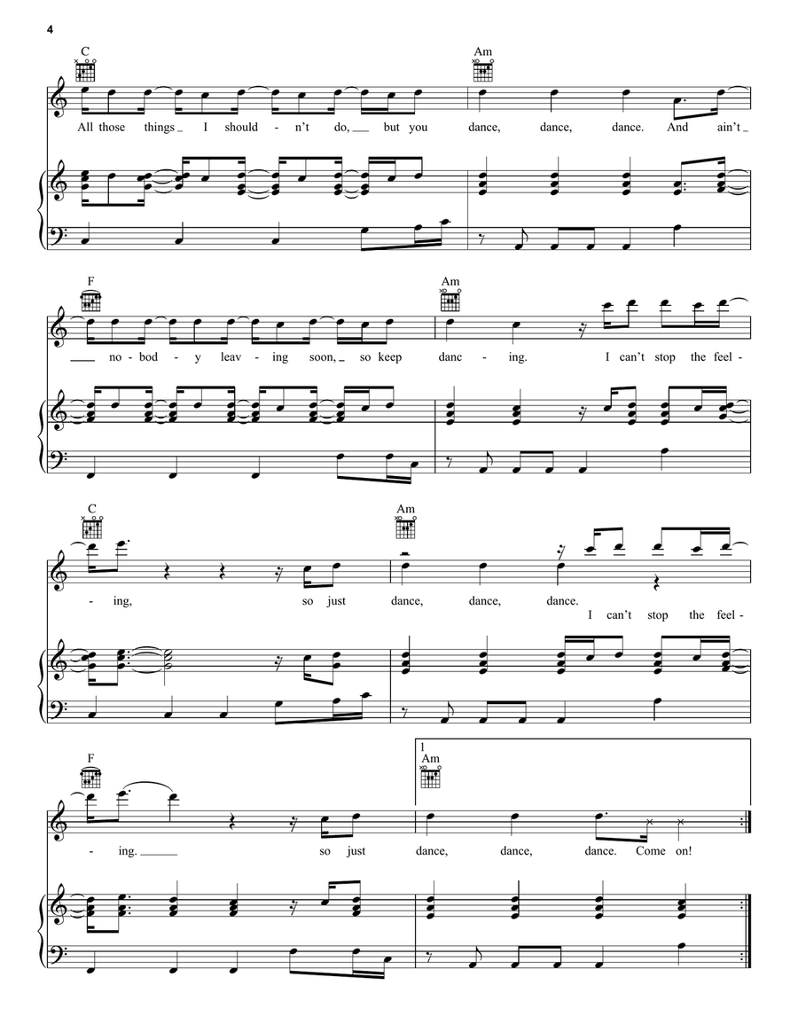 Can't Stop The Feeling Can't Stop The Feeling Piano, Vocal, Guitar scores gallery preview page 4