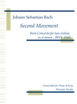 Second Movement from Concerto for two violins BWV 1043, for piano solo