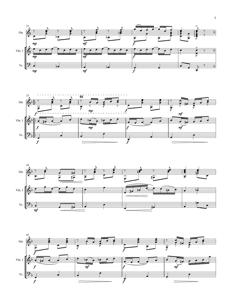 The Entertainer, a Ragtime Two Step, violin (or flute), cello, and guitar Small Ensemble scores gallery preview page 5
