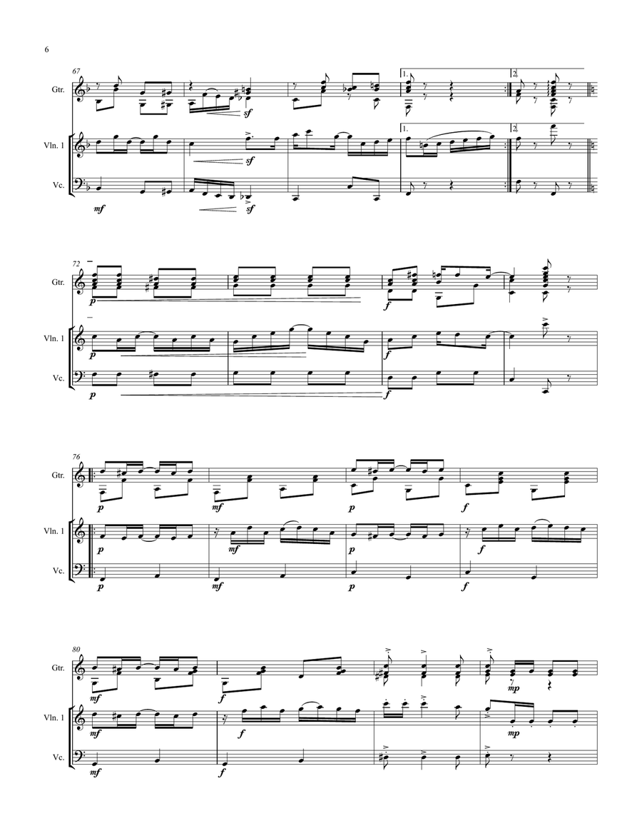 The Entertainer, a Ragtime Two Step, violin (or flute), cello, and guitar Small Ensemble scores gallery preview page 6
