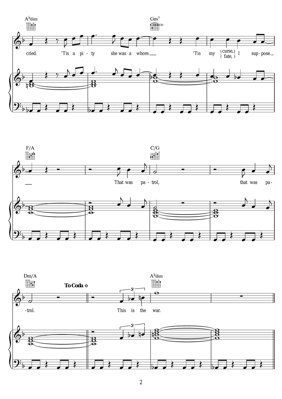 'Tis A Pity She Was A Whore Piano, Vocal, Guitar scores gallery preview page 2