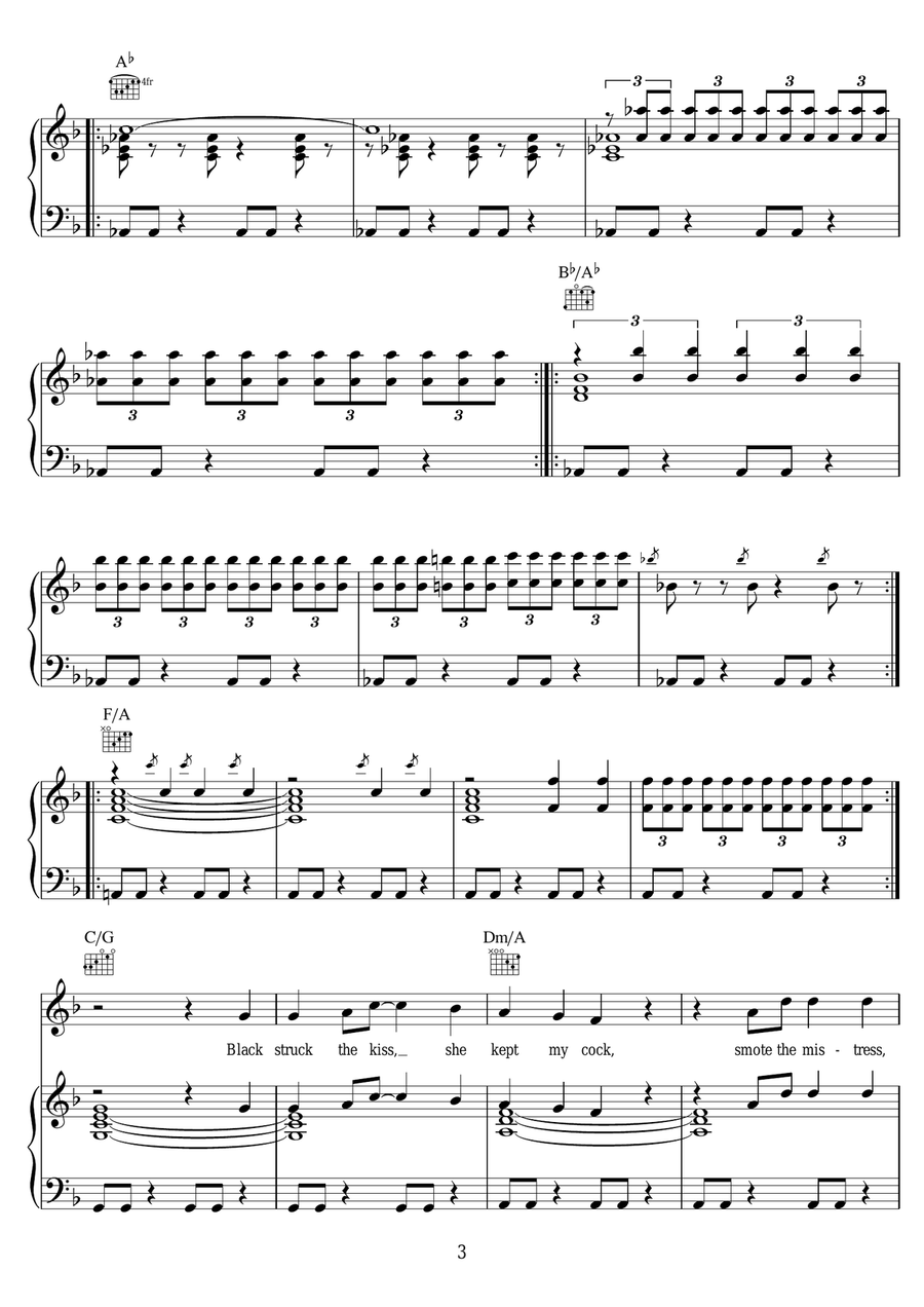 'Tis A Pity She Was A Whore Piano, Vocal, Guitar scores gallery preview page 3