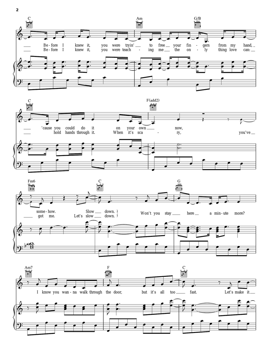 Slow Down Slow Down Piano, Vocal, Guitar scores gallery preview page 2
