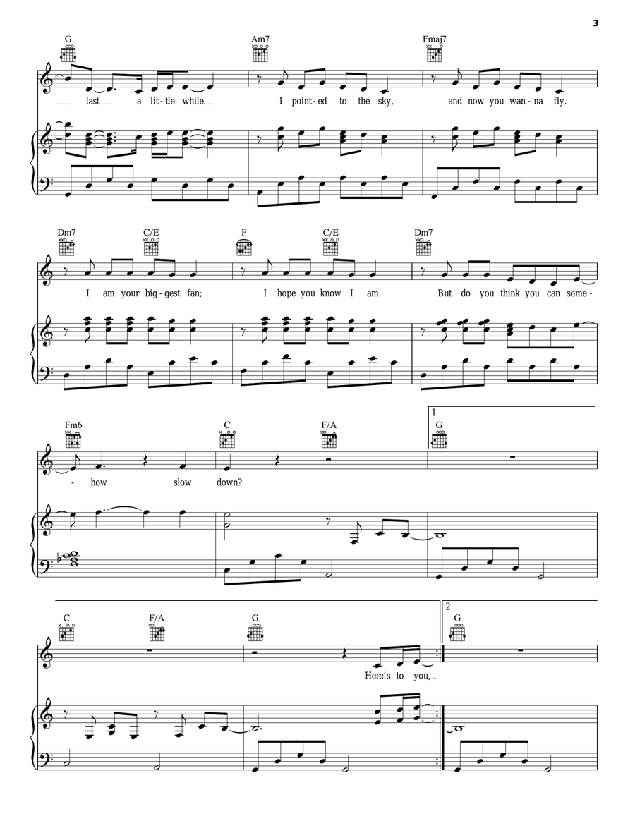 Slow Down Slow Down Piano, Vocal, Guitar scores gallery preview page 3