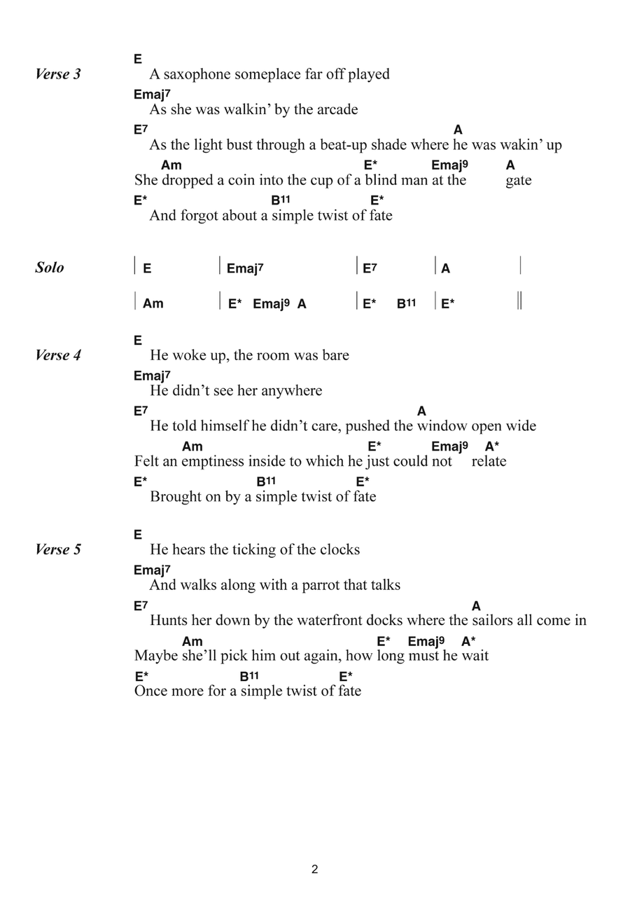 Simple Twist Of Fate Piano, Vocal, Guitar scores gallery preview page 2