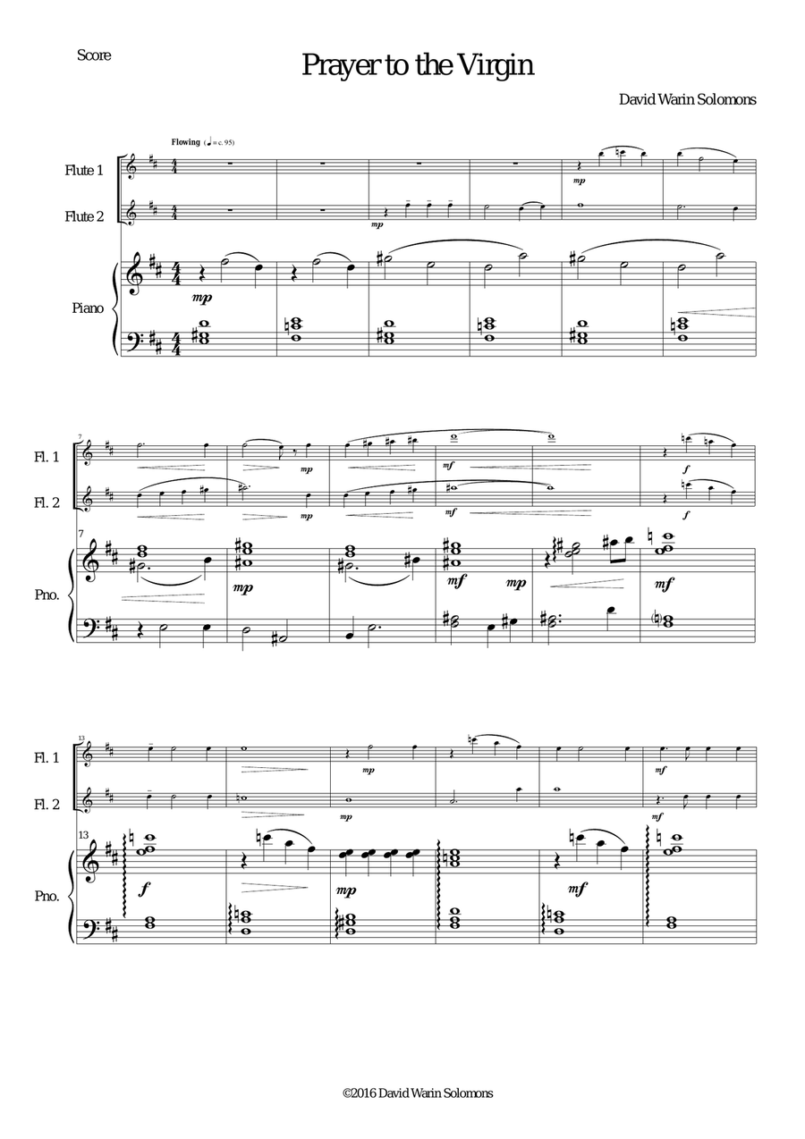 Prayer to the Virgin for 2 flutes and piano Flute Duet scores gallery preview page 2
