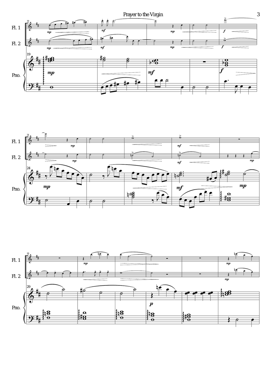 Prayer to the Virgin for 2 flutes and piano Flute Duet scores gallery preview page 3