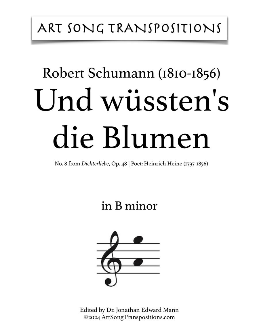 SCHUMANN: Und wüssten's die Blumen, die kleinen, Op. 48 no. 8 (transposed to B minor) Piano, Vocal scores gallery preview page 1