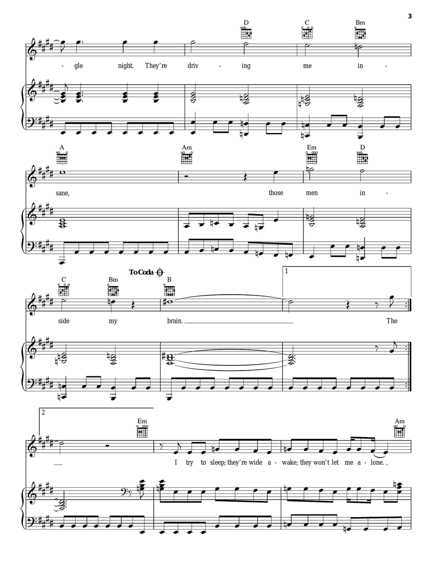 Dream Police Piano, Vocal, Guitar scores gallery preview page 3