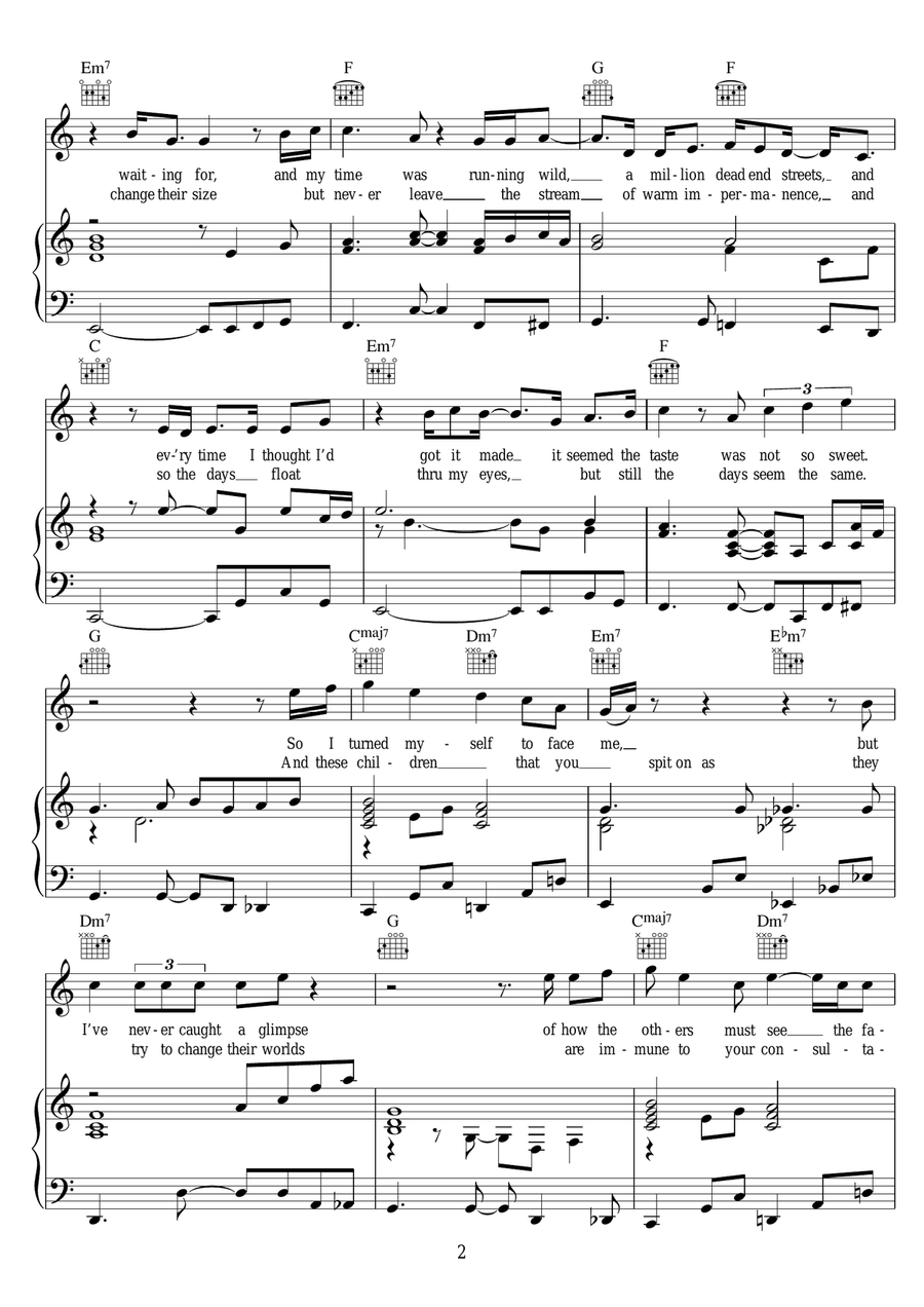 Changes Changes Piano, Vocal, Guitar scores gallery preview page 2