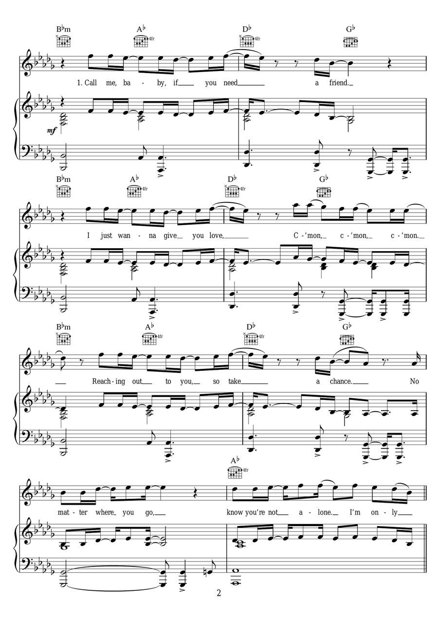One Call Away One Call Away Piano, Vocal, Guitar scores gallery preview page 2