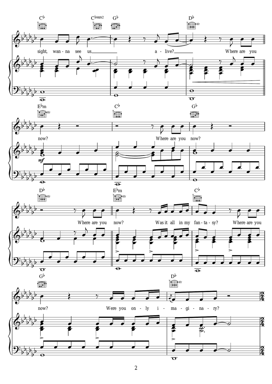 Faded Faded Piano, Vocal, Guitar scores gallery preview page 2