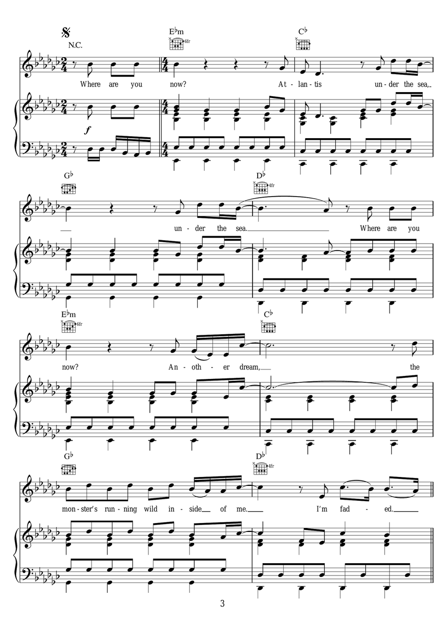 Faded Faded Piano, Vocal, Guitar scores gallery preview page 3