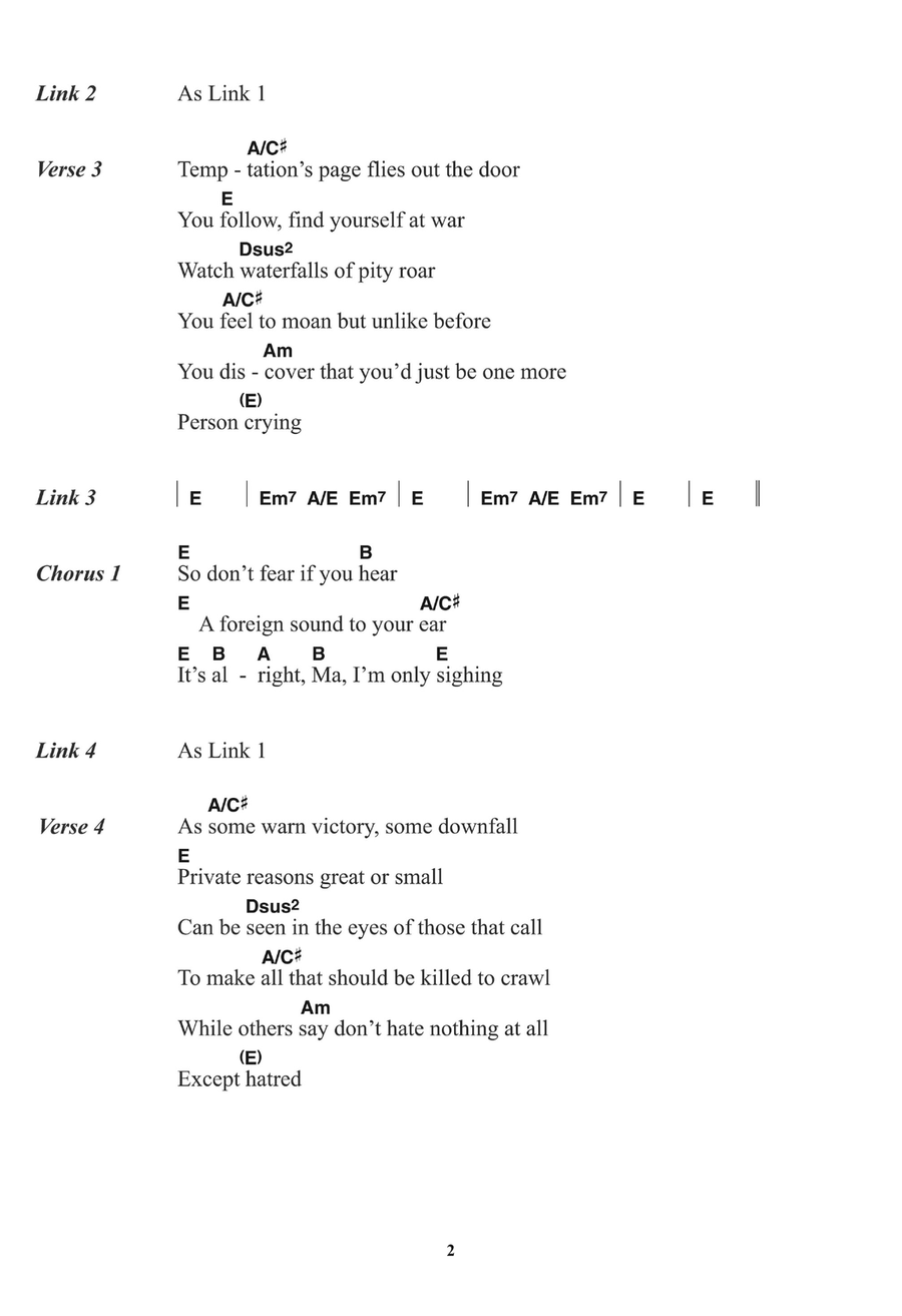 It's Alright Ma (I'm Only Bleeding) Piano, Vocal, Guitar scores gallery preview page 2