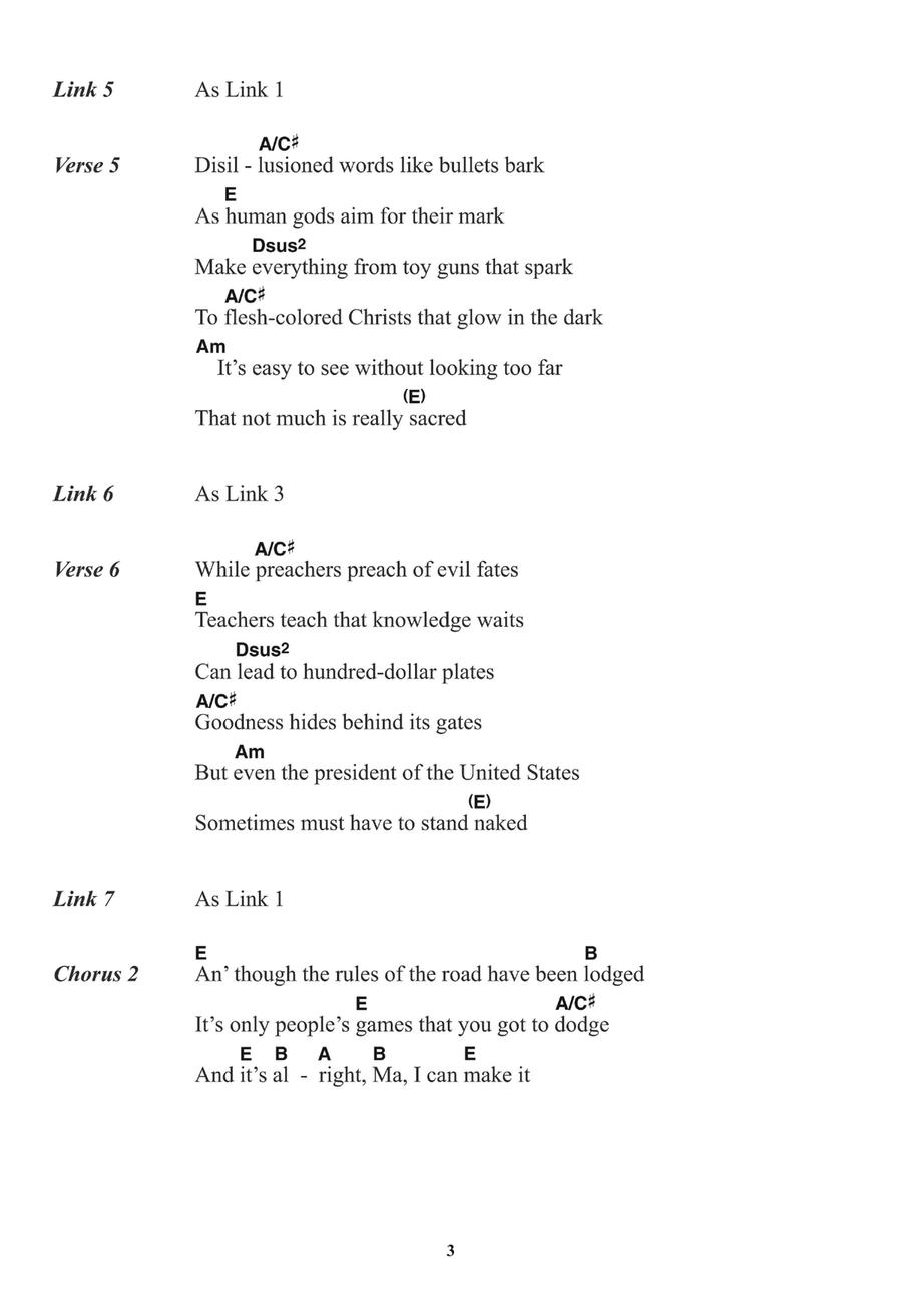 It's Alright Ma (I'm Only Bleeding) Piano, Vocal, Guitar scores gallery preview page 3