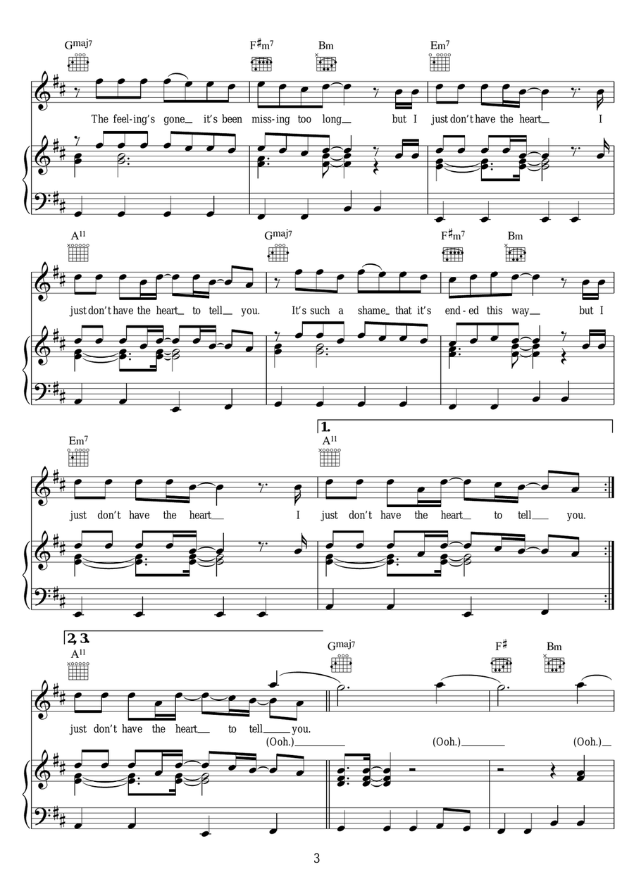 I Just Don't Have The Heart Piano, Vocal, Guitar scores gallery preview page 3