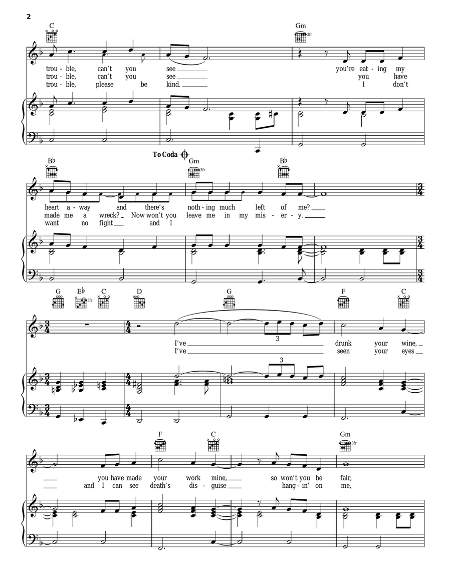 Trouble Trouble Piano, Vocal, Guitar scores gallery preview page 2