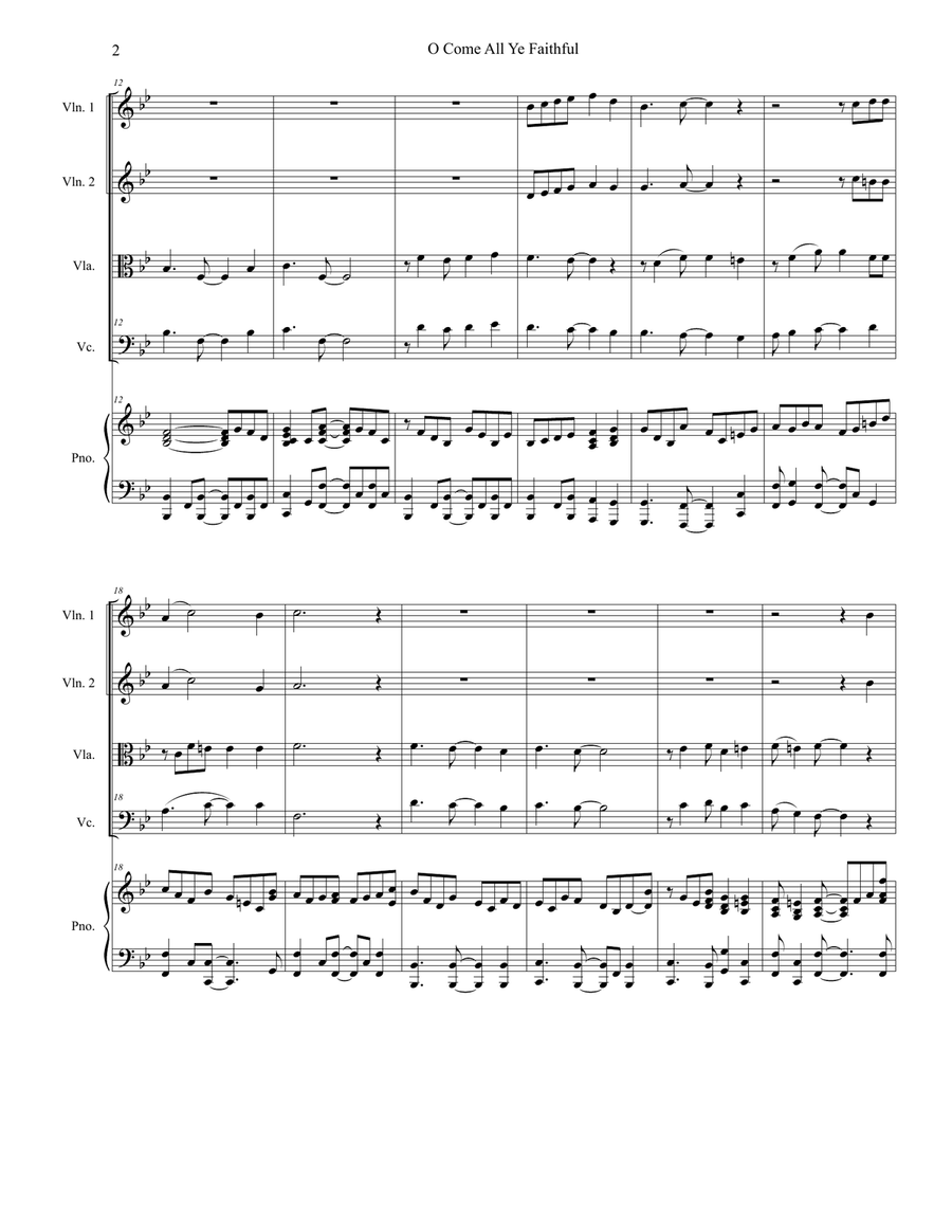 O Come All Ye Faithful (String Quartet and Piano) String Quartet scores gallery preview page 2