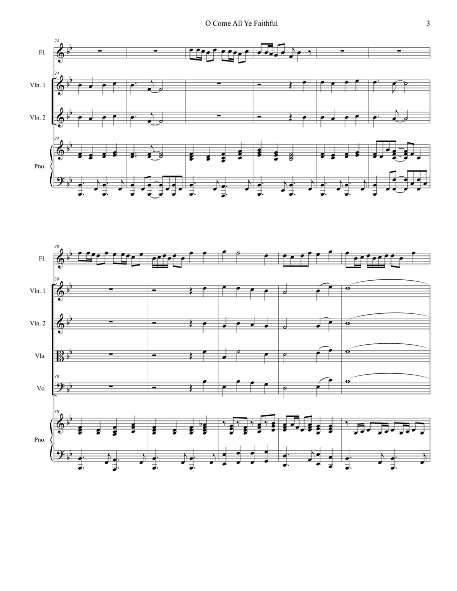 O Come All Ye Faithful (String Quartet and Piano) String Quartet scores gallery preview page 3