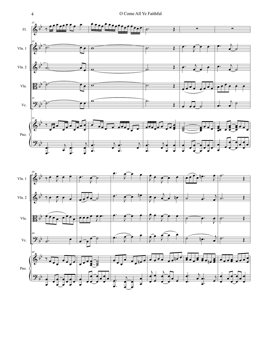 O Come All Ye Faithful (String Quartet and Piano) String Quartet scores gallery preview page 4