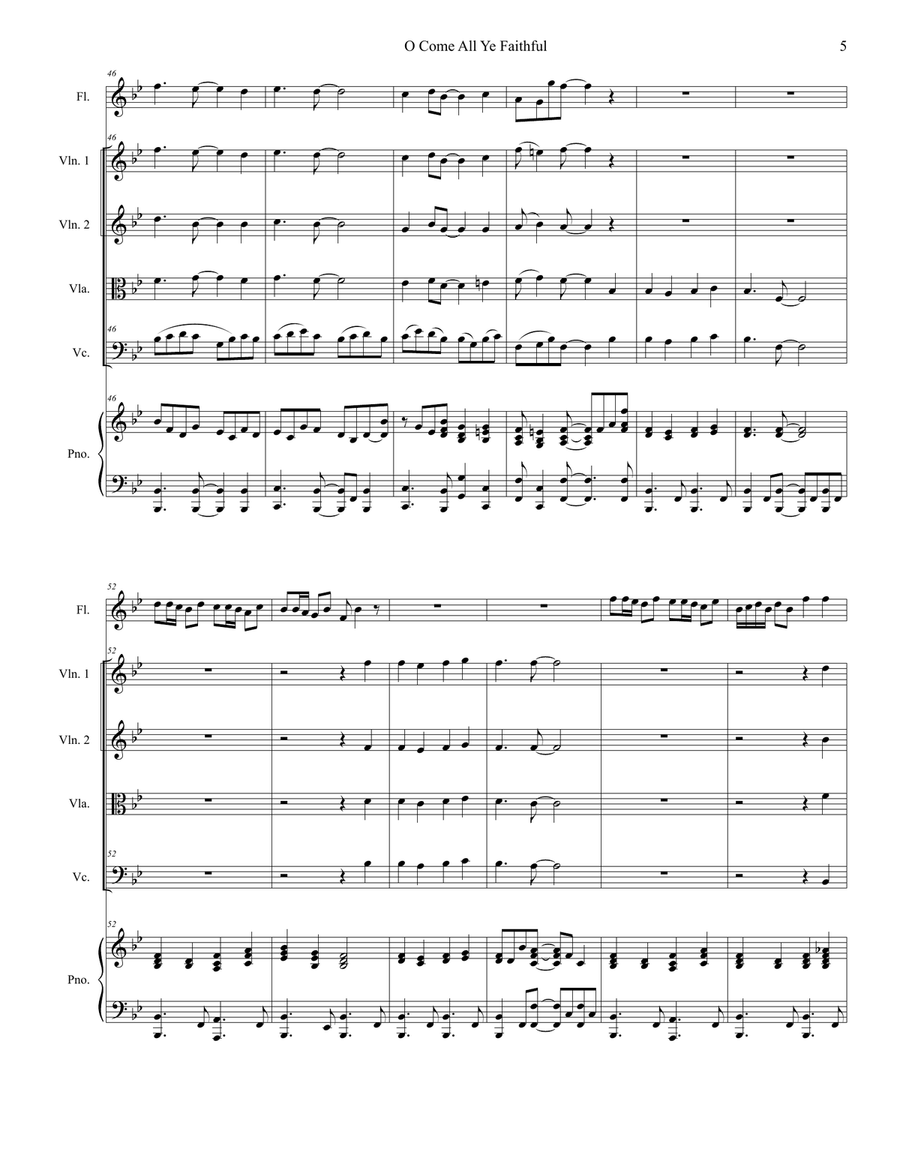 O Come All Ye Faithful (String Quartet and Piano) String Quartet scores gallery preview page 5