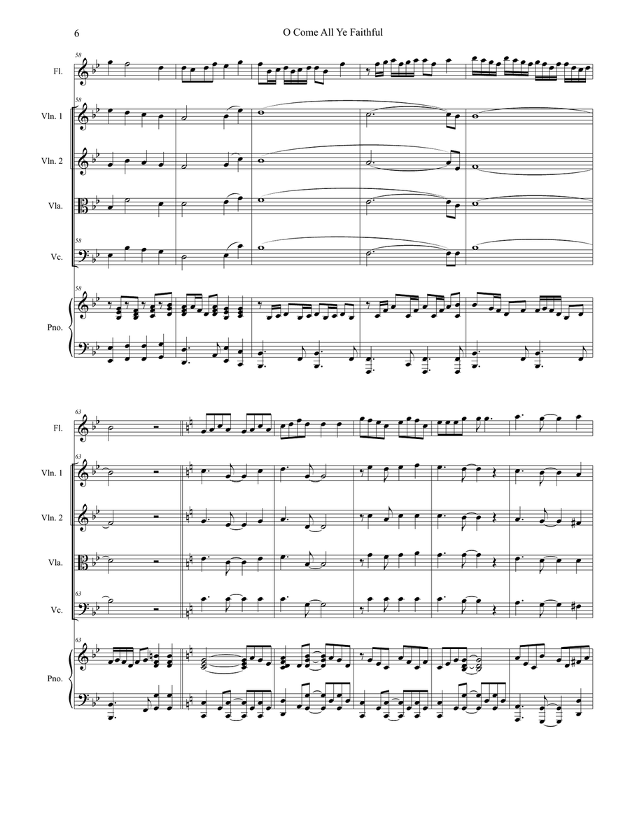 O Come All Ye Faithful (String Quartet and Piano) String Quartet scores gallery preview page 6