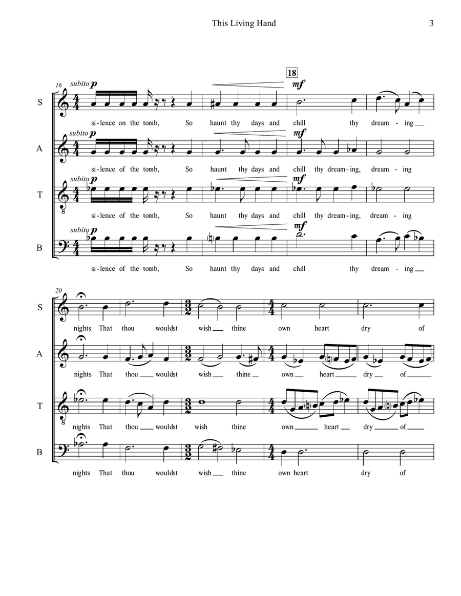 This Living Hand (SATB) This Living Hand (SATB) 4-Part scores gallery preview page 3