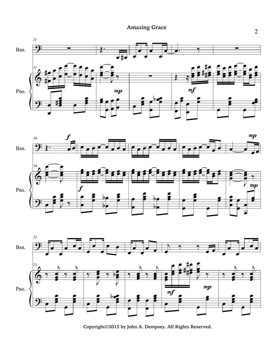 Amazing Grace / The Entertainer (Bassoon and Piano) Bassoon Solo scores gallery preview page 6