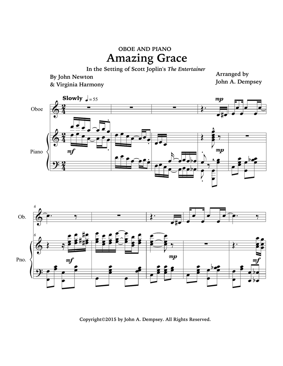 Amazing Grace / The Entertainer (Oboe and Piano) Piano scores gallery preview page 4