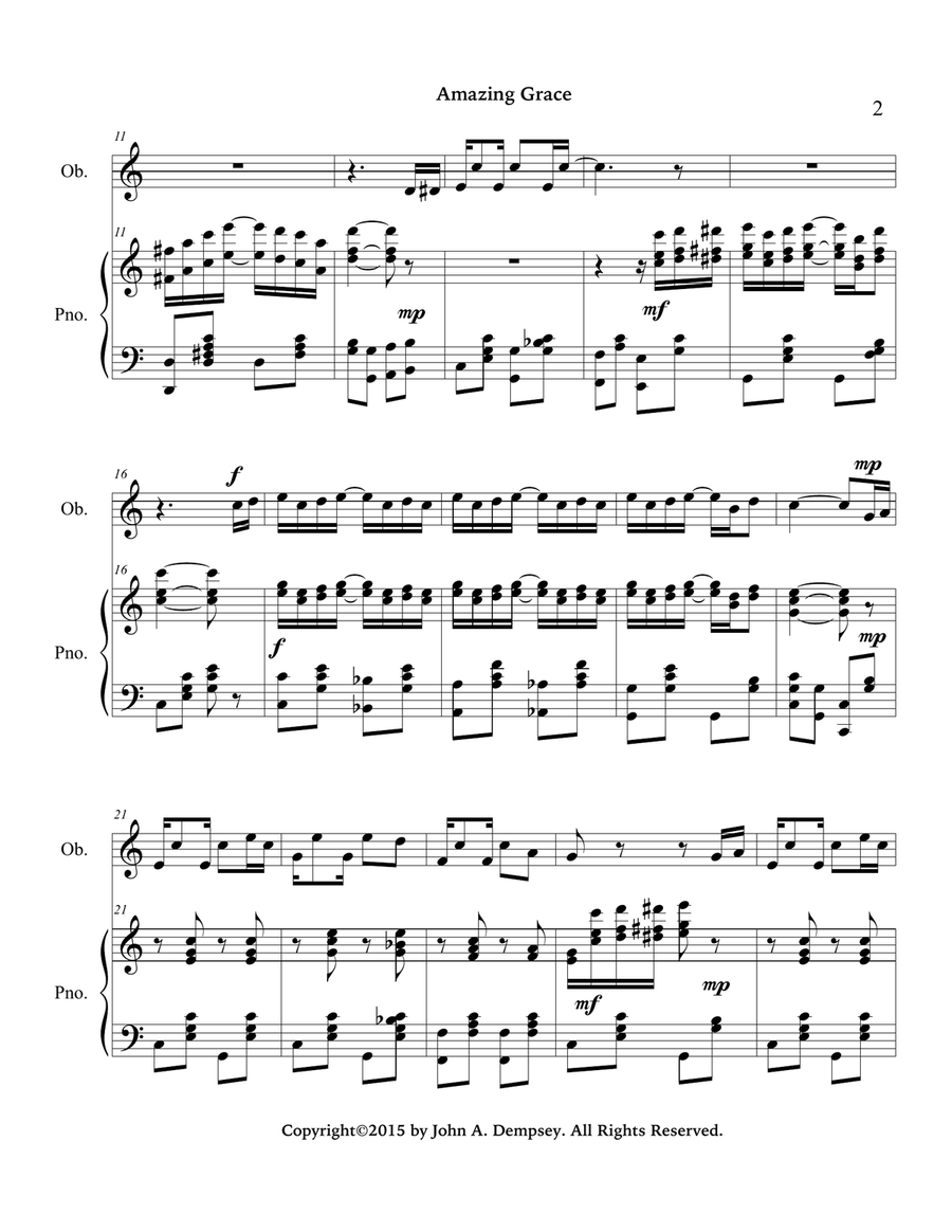 Amazing Grace / The Entertainer (Oboe and Piano) Piano scores gallery preview page 5