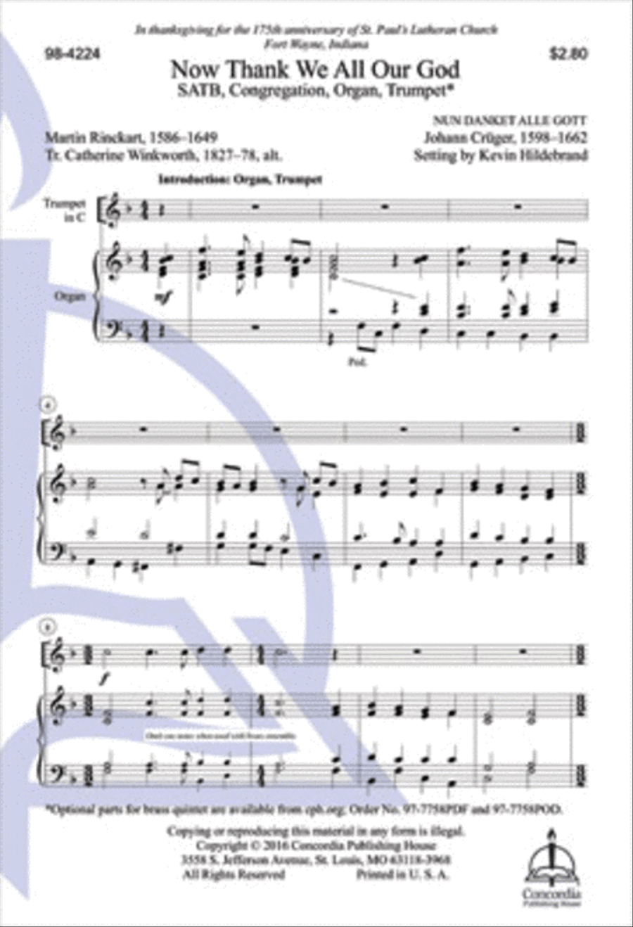 Now Thank We All Our God (Hildebrand) 4-Part scores gallery preview page 1