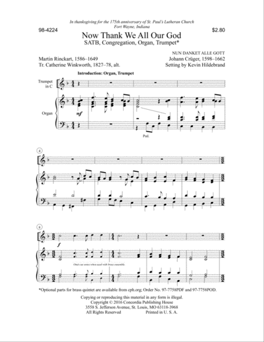 Now Thank We All Our God (Hildebrand) 4-Part scores gallery preview page 2