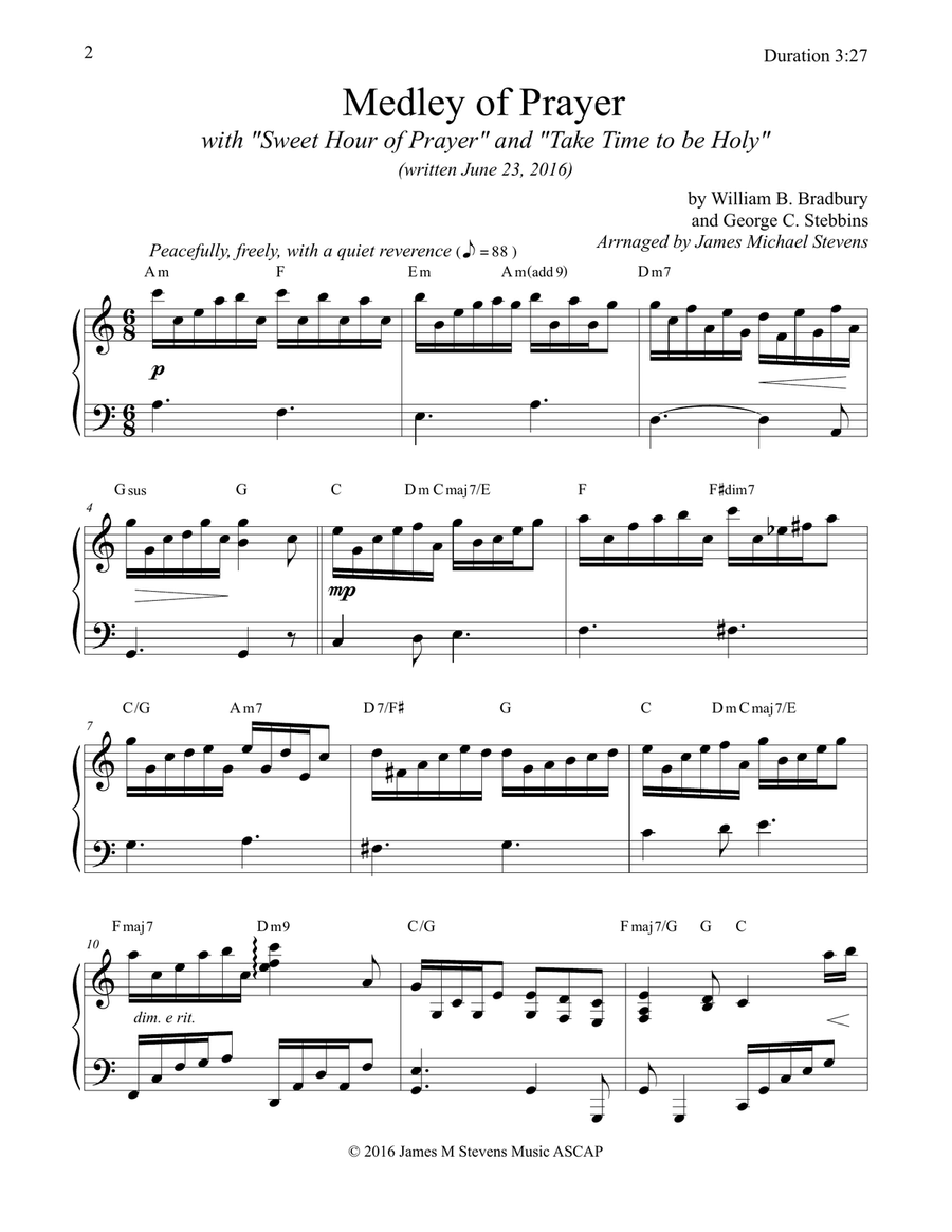 Medley of Prayer (Sweet Hour of Prayer/Take Time to be Holy) Medley of Prayer (Sweet Hour of Prayer/Take Time to be Holy) Piano Solo scores gallery preview page 2