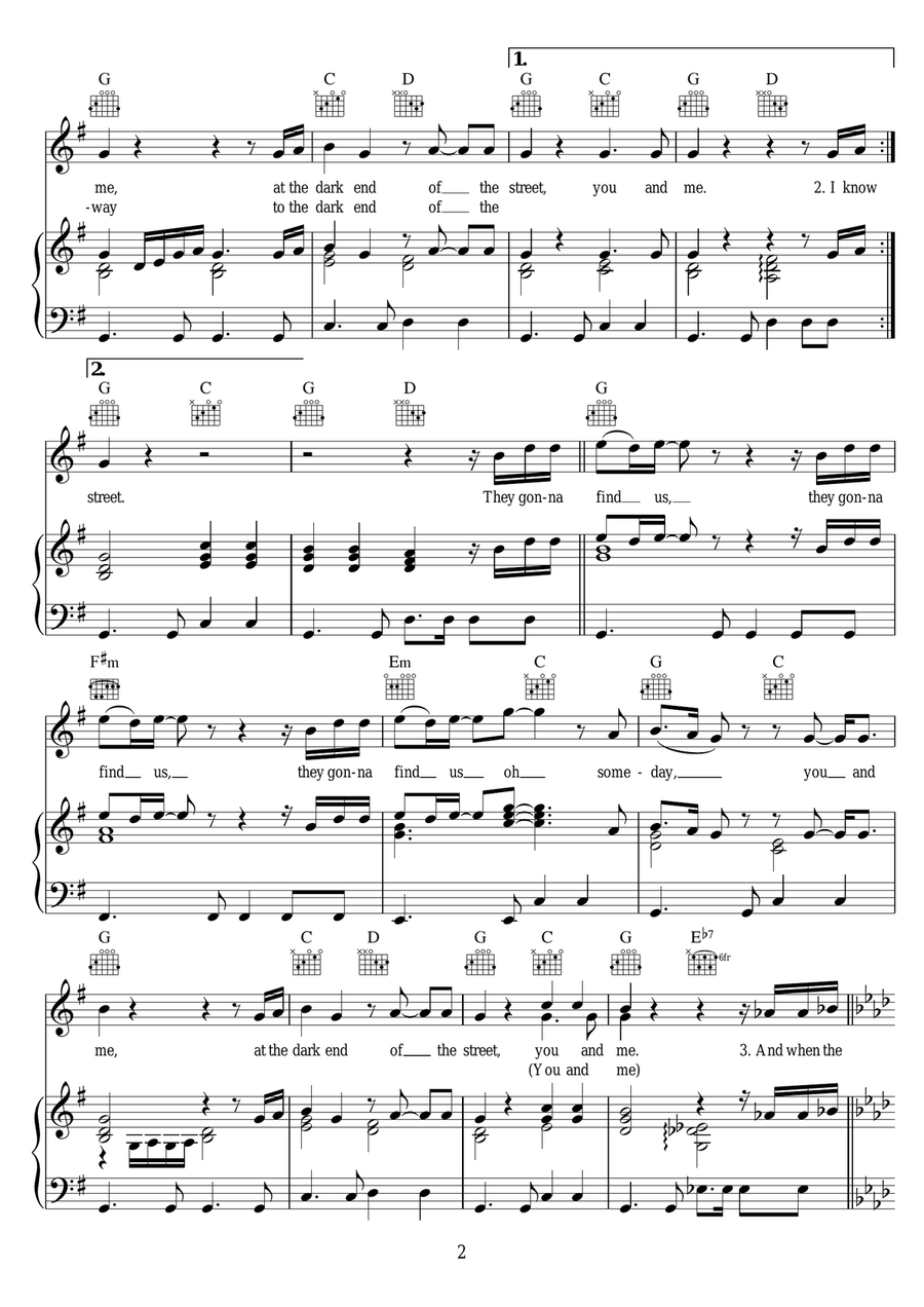 The Dark End Of The Street Piano, Vocal, Guitar scores gallery preview page 2