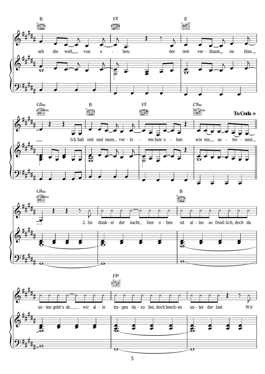 Astronaut (featuring Andreas Bourani) Piano, Vocal, Guitar scores gallery preview page 5