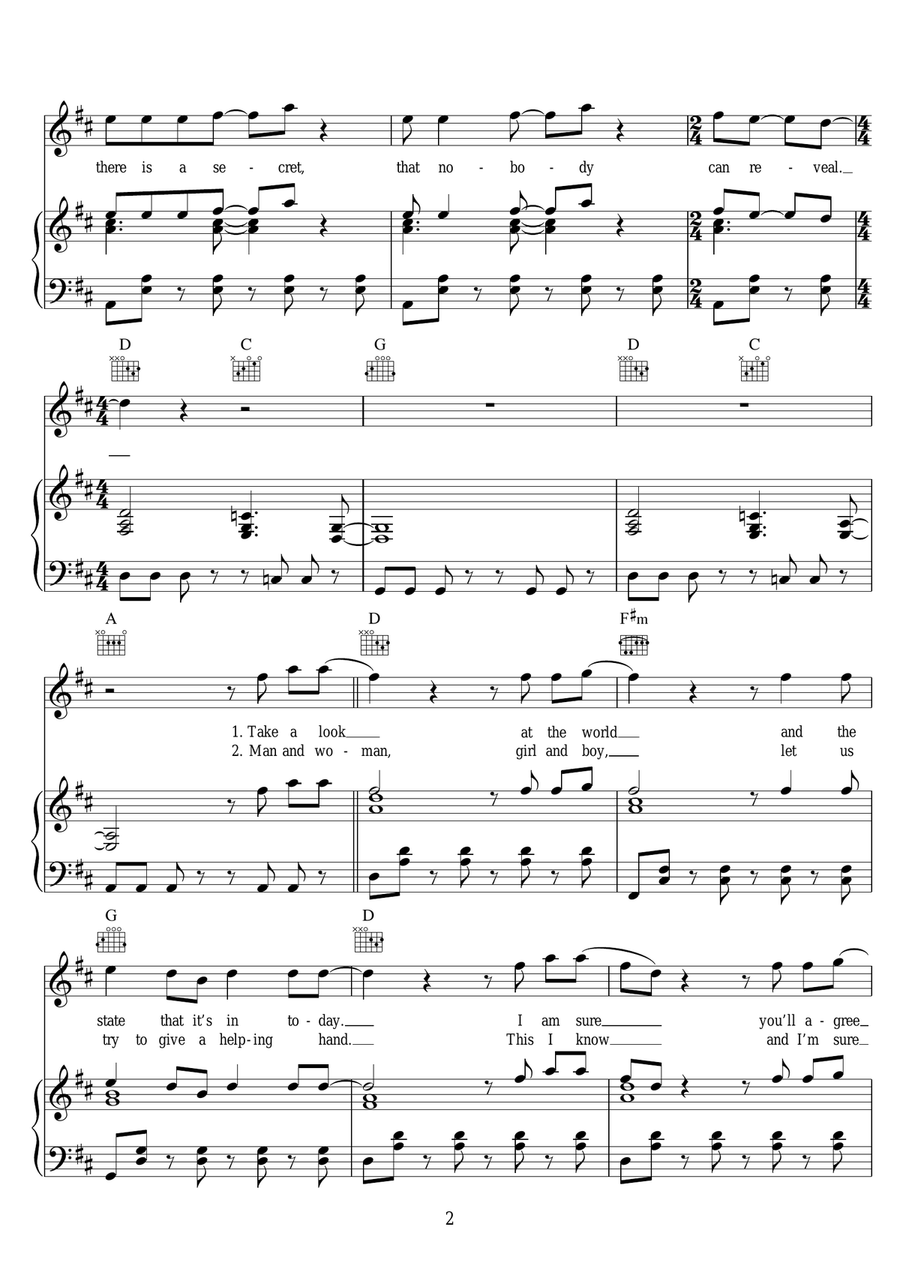 Wonderful World, Beautiful People Piano, Vocal, Guitar scores gallery preview page 2