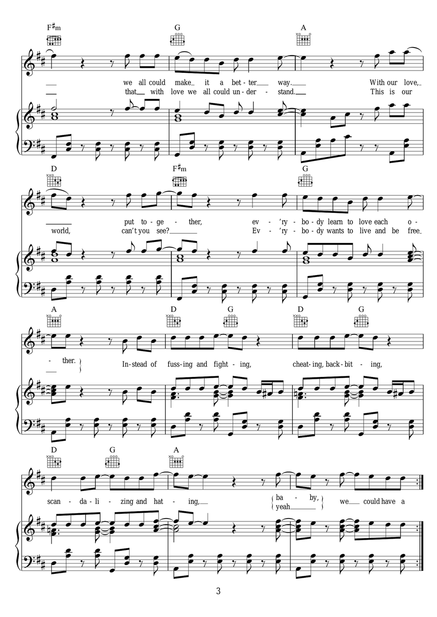 Wonderful World, Beautiful People Piano, Vocal, Guitar scores gallery preview page 3