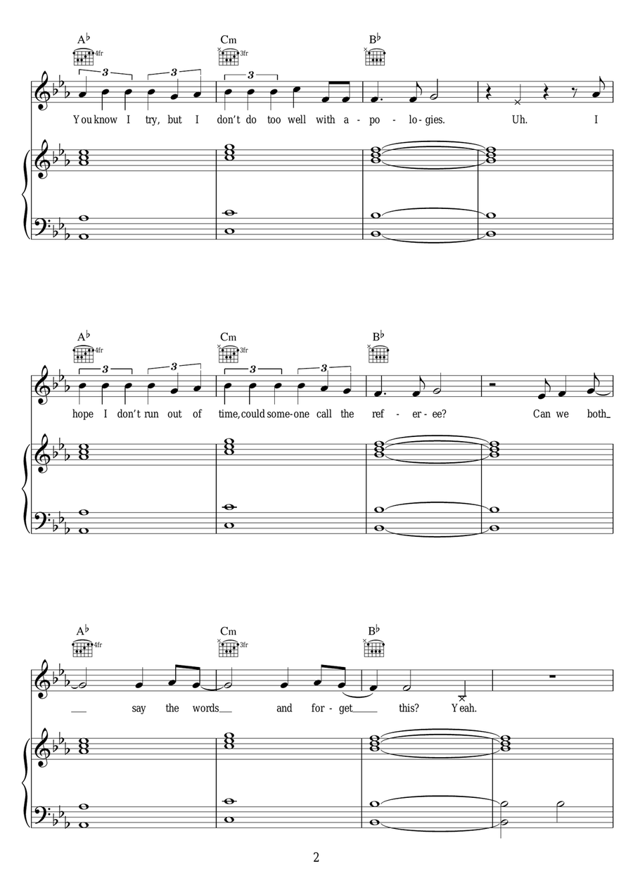 Sorry (piano version) Sorry (piano version) Piano, Vocal, Guitar scores gallery preview page 2