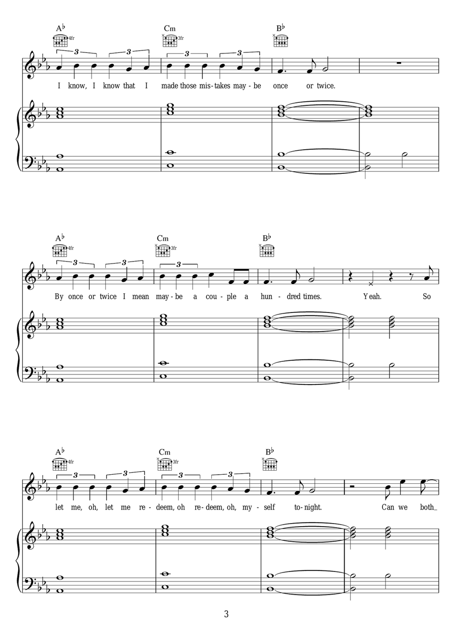 Sorry (piano version) Sorry (piano version) Piano, Vocal, Guitar scores gallery preview page 3