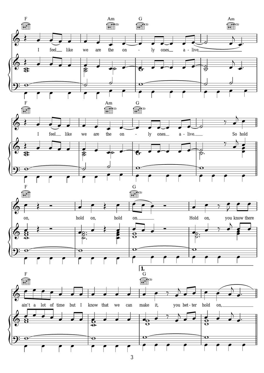 Hold On Hold On Piano, Vocal, Guitar scores gallery preview page 3