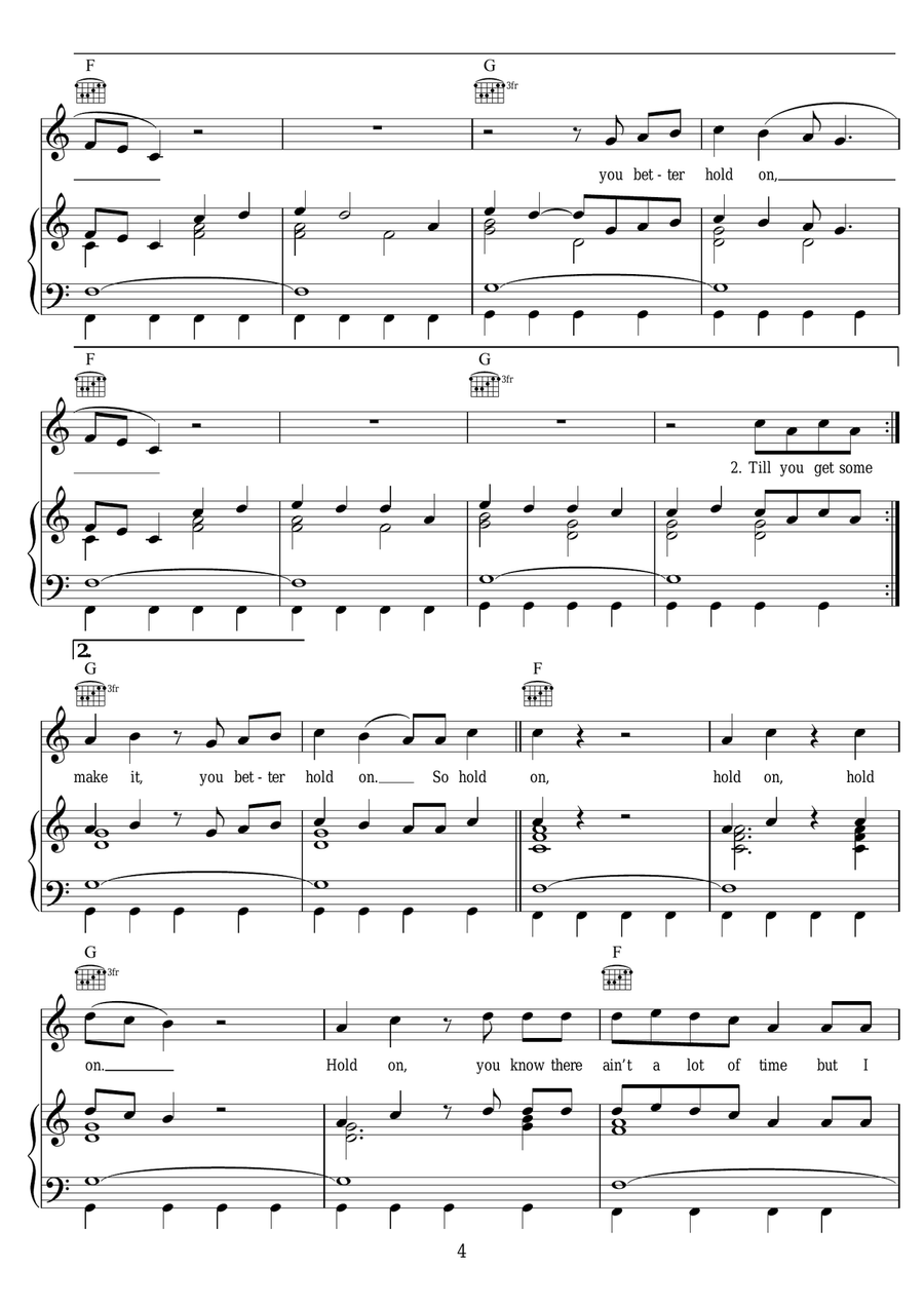 Hold On Hold On Piano, Vocal, Guitar scores gallery preview page 4