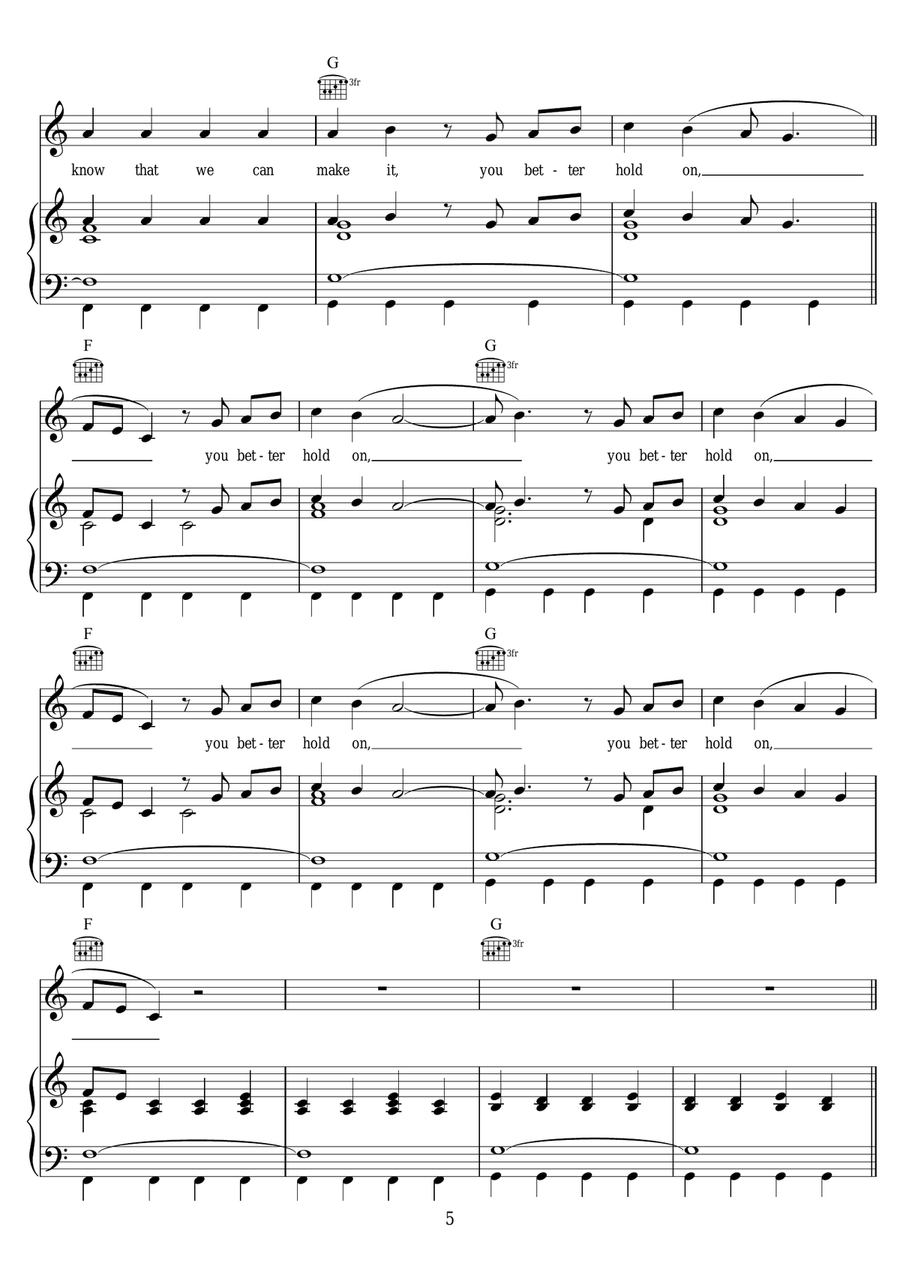 Hold On Hold On Piano, Vocal, Guitar scores gallery preview page 5
