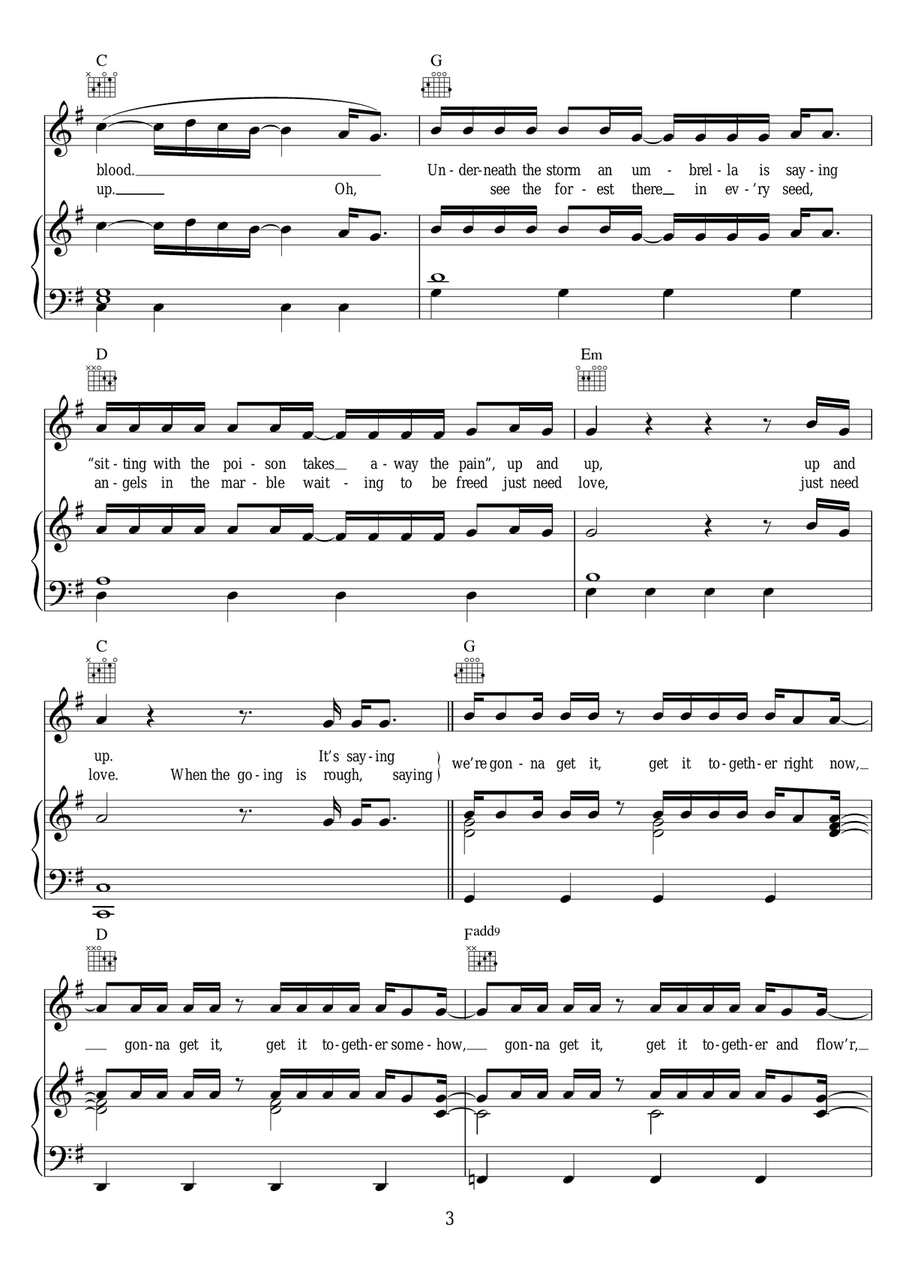 Up and Up Up and Up Piano, Vocal, Guitar scores gallery preview page 3