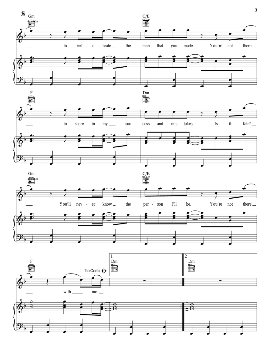 You're Not There You're Not There Piano, Vocal, Guitar scores gallery preview page 3