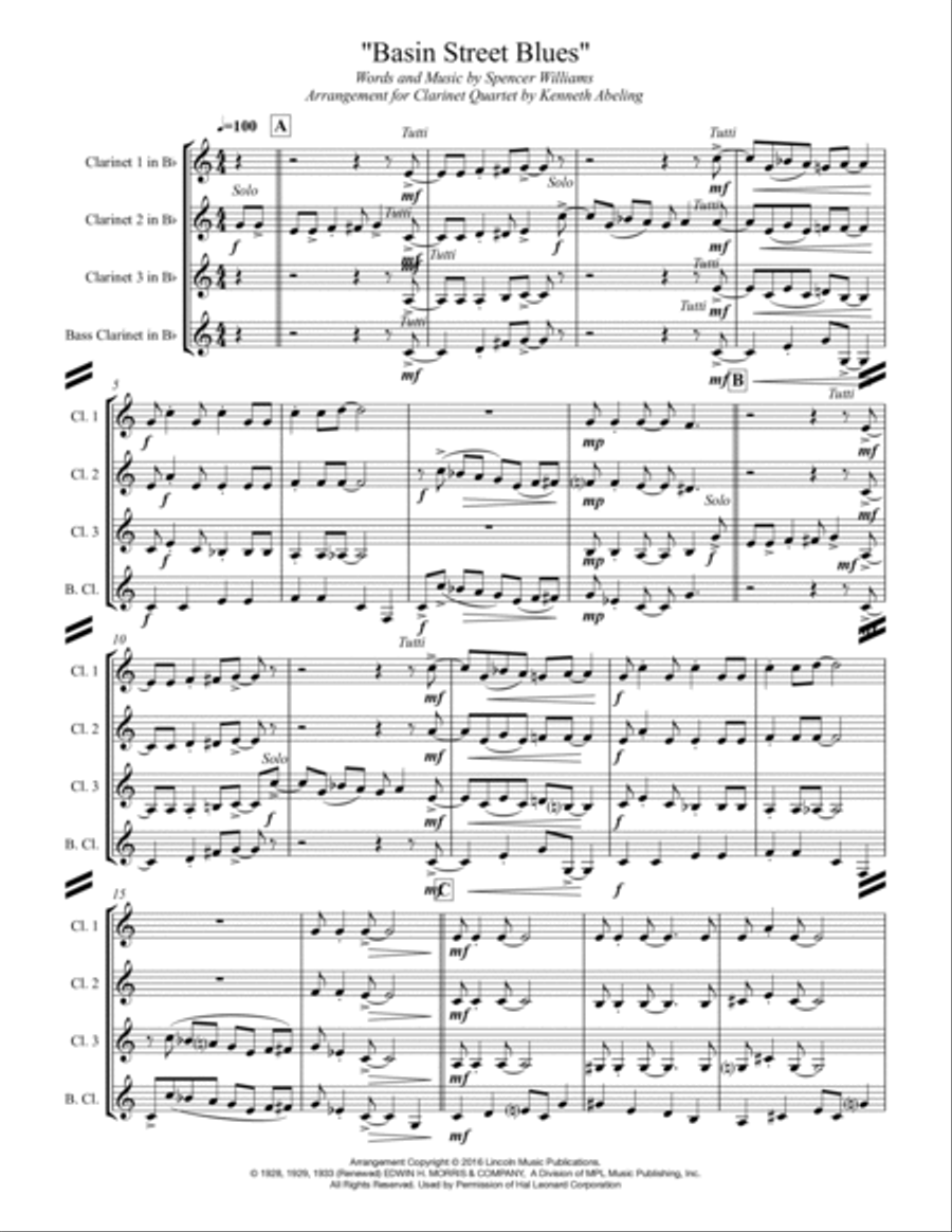 Basin Street Blues Woodwind Ensemble scores gallery preview page 2