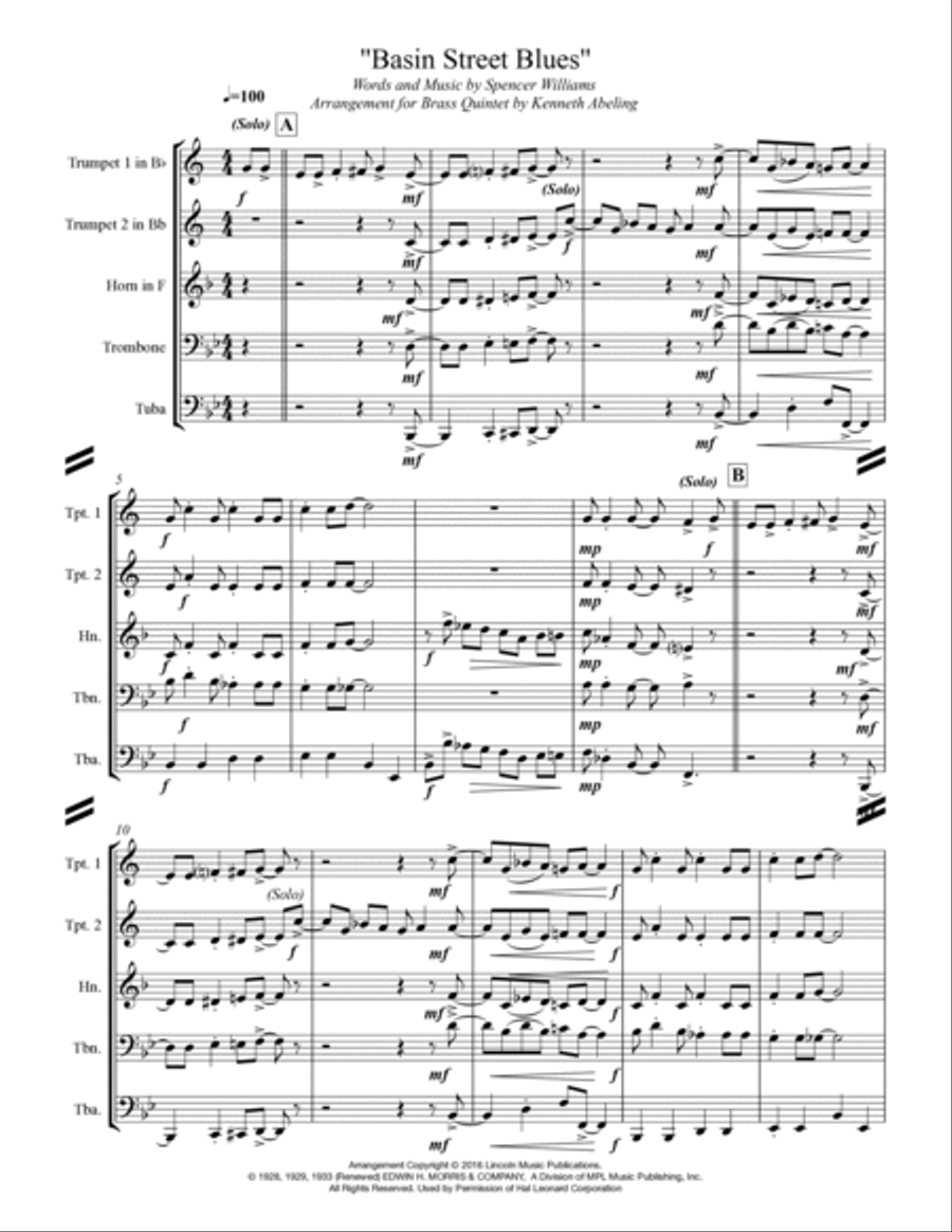 Basin Street Blues Horn scores gallery preview page 2