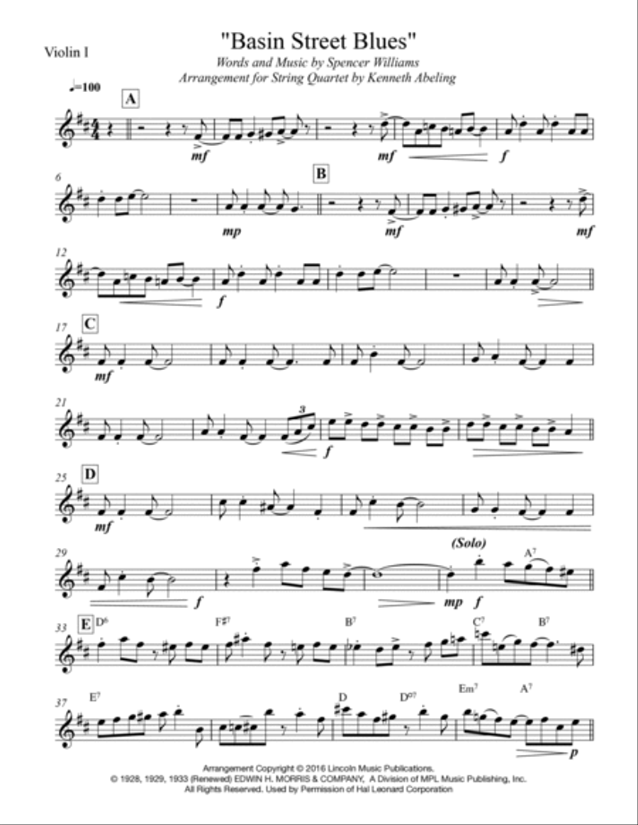Basin Street Blues String Quartet scores gallery preview page 6
