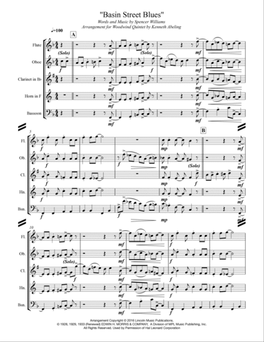 Basin Street Blues Woodwind Quintet scores gallery preview page 2