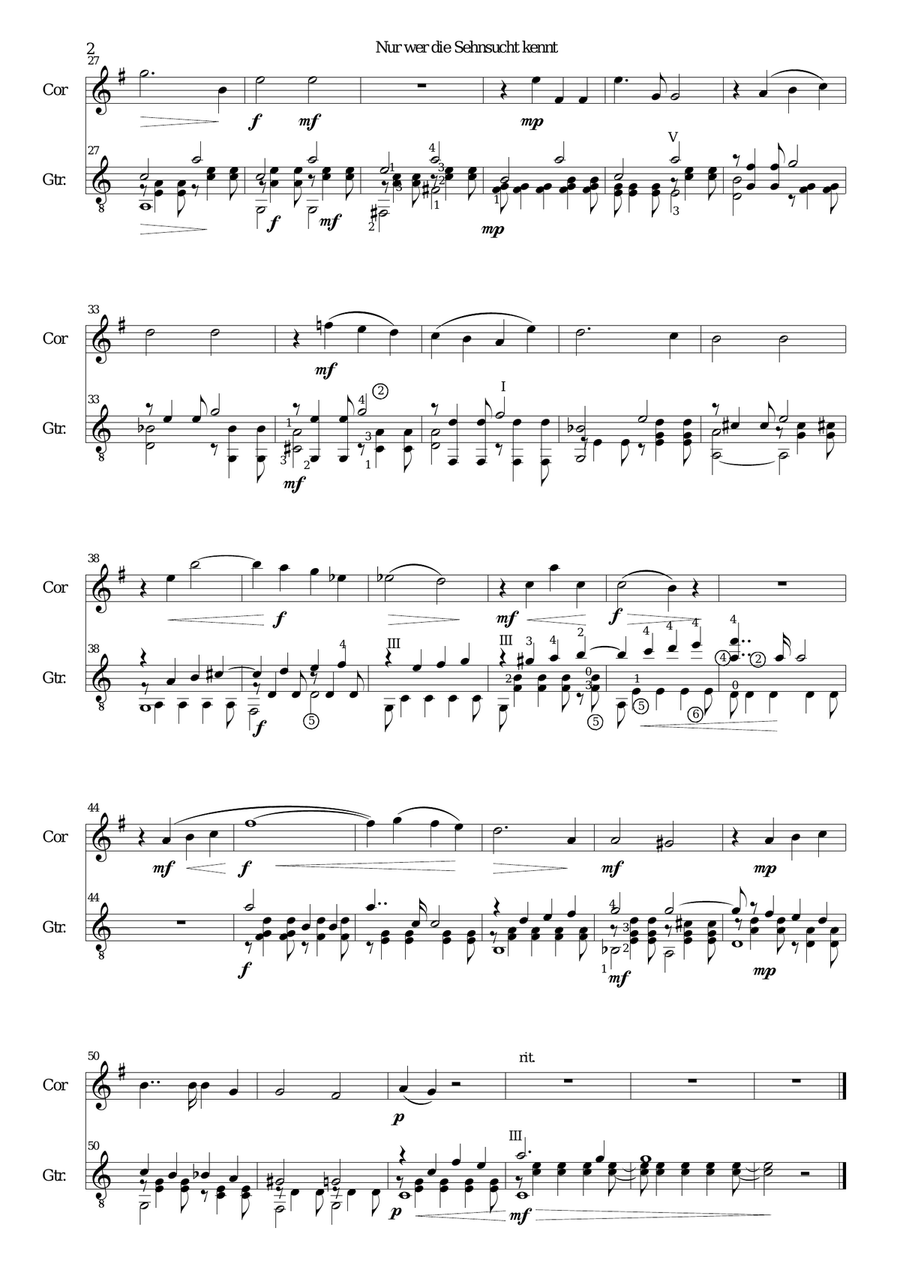 Nur wer die Sehnsucht kennt (Only the lonely heart) for cor anglais and guitar Nur wer die Sehnsucht kennt (Only the lonely heart) for cor anglais and guitar English Horn scores gallery preview page 2
