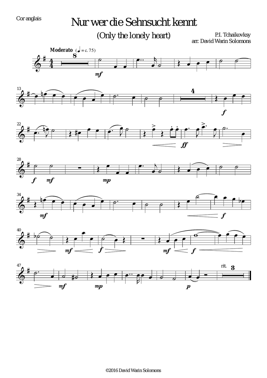Nur wer die Sehnsucht kennt (Only the lonely heart) for cor anglais and guitar Nur wer die Sehnsucht kennt (Only the lonely heart) for cor anglais and guitar English Horn scores gallery preview page 3